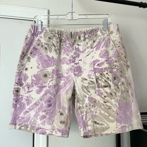 AXS men’s purple tan white tie dye abstract print cotton denim canvas shorts